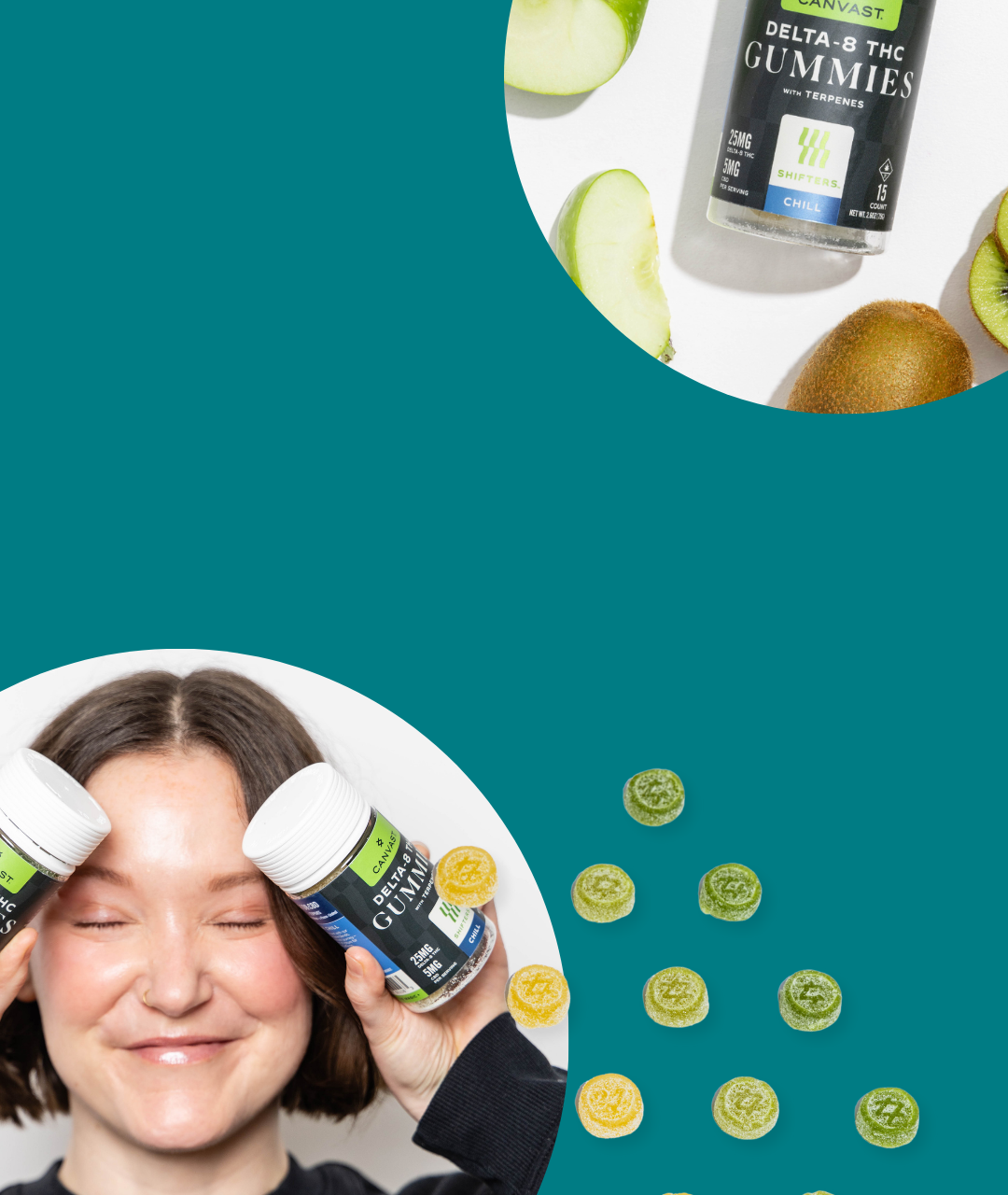 Canvast Delta-8 THC Vegan and Organic Gummies with Terpenes in 3ct bags and 15ct jars