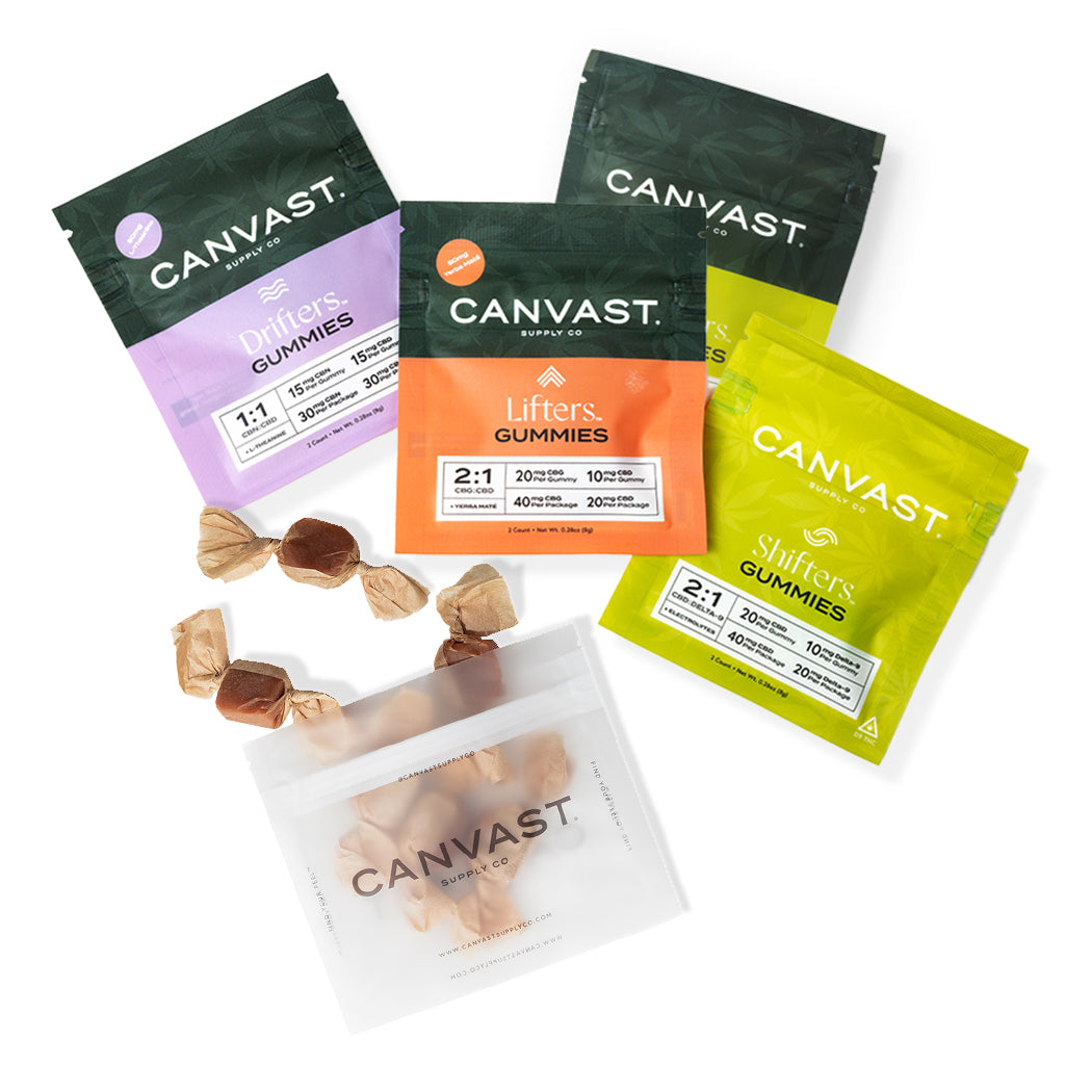 Find Your Feel with this Bundle Offer including 2ct Bags of Drifters CBN Gummies, Lifters CBG Gummies, Shifters Delta-8 THC Gummies and Shifters Delta-9 THC Gummies along with a 2ct sample bag of Shifters Delta-9 THC Caramels